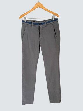 Masons Gray Slim-Fit Chino Pants With Blue Houndstooth Waistband Accent Mens Cas